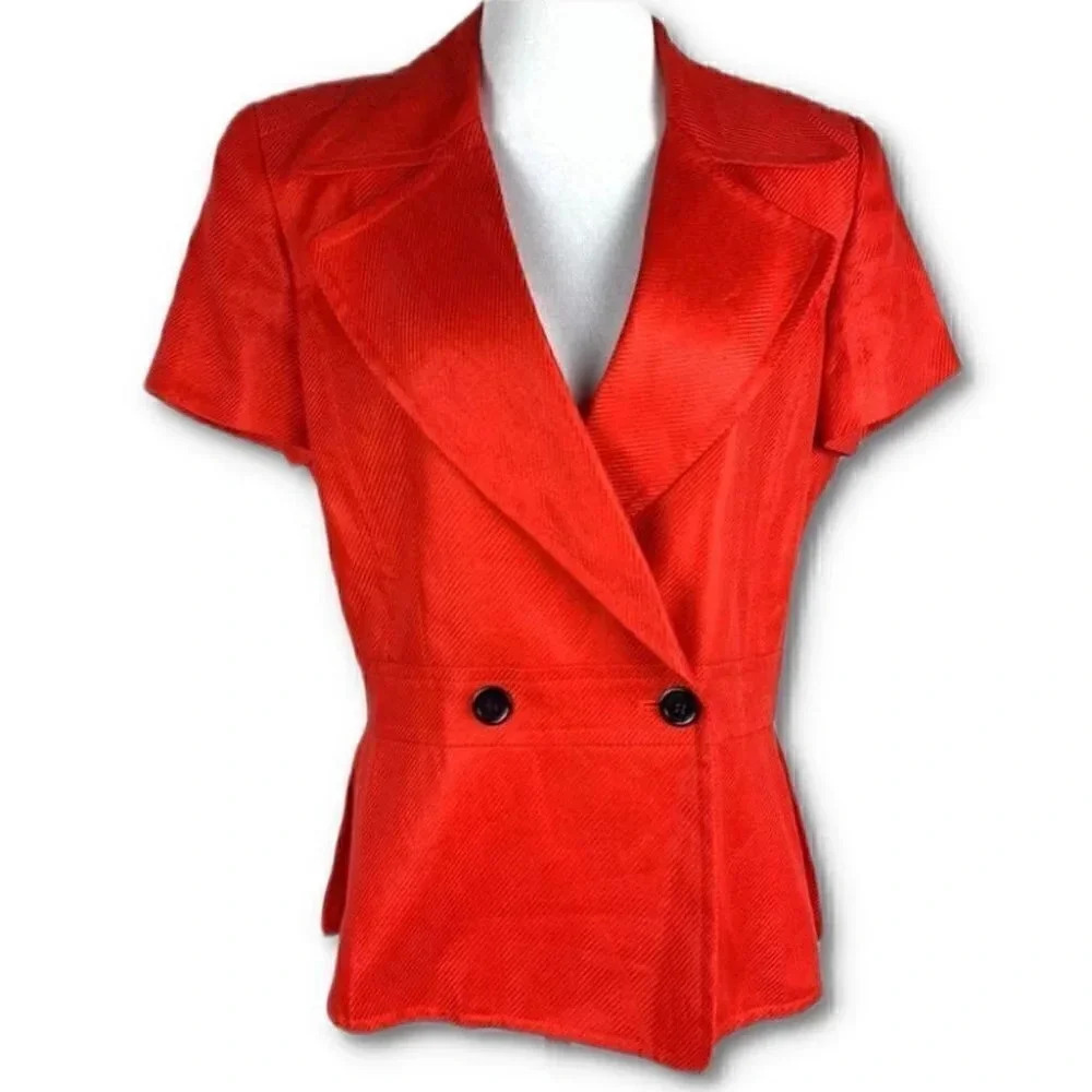 Linda Allard Ellen Tracy blazer size 10 red 100% linen double breasted 80s 90s